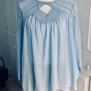 Vince Camuto Light Blue Lace Detail Blouse